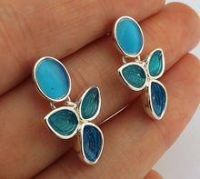 Load image into Gallery viewer, Blue &amp; Silver Tone Stud Earrings
