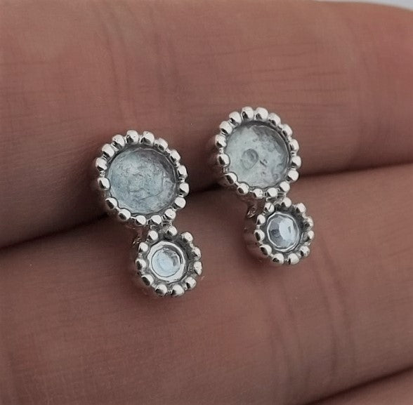 Blue & Silver Tone Stud Earrings