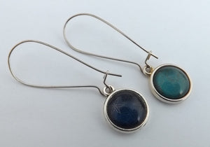 Blue & Teal Double Sided Dome Earrings on Long Kidney Hooks