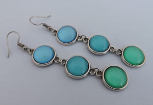 Blue, Teal & Green Triple Dome Drop Earrings