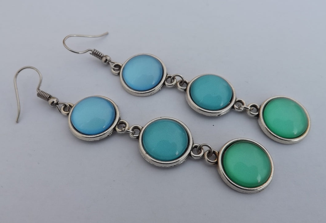 Blue, Teal & Green Triple Dome Drop Earrings