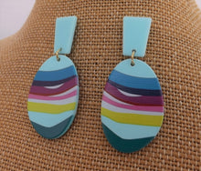 Load image into Gallery viewer, Blue, Teal, Yellow &amp; Pink Acrylic Earrings
