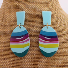 Load image into Gallery viewer, Blue, Teal, Yellow &amp; Pink Acrylic Earrings
