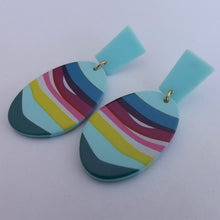 Load image into Gallery viewer, Blue, Teal, Yellow &amp; Pink Acrylic Earrings
