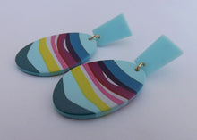 Load image into Gallery viewer, Blue, Teal, Yellow &amp; Pink Acrylic Earrings
