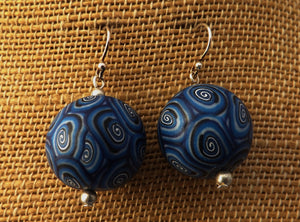 Blue & White Koru Kathryn Design Bead Earrings  on Sterling Silver hooks