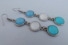 Load image into Gallery viewer, Blue &amp; White Triple Dome Earrings
