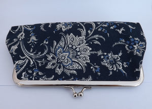 Blue & White Wide Floral Vintage Style Coin Purse (two options)