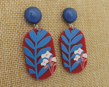 Load image into Gallery viewer, Blue, White &amp; Red Floral and Leaf Acrylic Earrings
