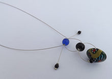 Load image into Gallery viewer, Blue, Yellow, Green &amp; Black Art Glass Handmade Necklace
