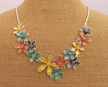 Load image into Gallery viewer, Blue, Yellow, Purple, Orange, Green &amp; Silver Tone Flower Collar Necklace
