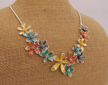 Load image into Gallery viewer, Blue, Yellow, Purple, Orange, Green &amp; Silver Tone Flower Collar Necklace
