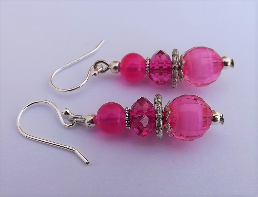 Bright Hot Pink Handmade Bead Earrings