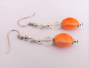 Bright Orange & Clear Bead Earrings