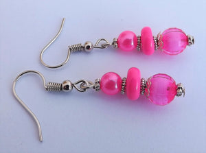 Bright Pink Bead Earrings