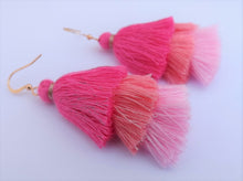 Load image into Gallery viewer, Bright Pink Triple Layered Tassel Earrings
