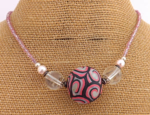 Bright Pink, Black & White Koru Chunky Kathryn Design Single Feature Bead Necklace