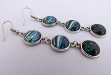 Load image into Gallery viewer, Blue, Black &amp; White Triple Drop Dome Earrings
