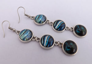 Blue, Black & White Triple Drop Dome Earrings