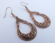 Load image into Gallery viewer, Bright Rose Gold Copper Tone Drop Earrings
