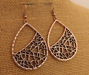 Bright Rose Gold Copper Tone Teardrop Earrings