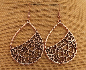 Bright Rose Gold Copper Tone Teardrop Earrings