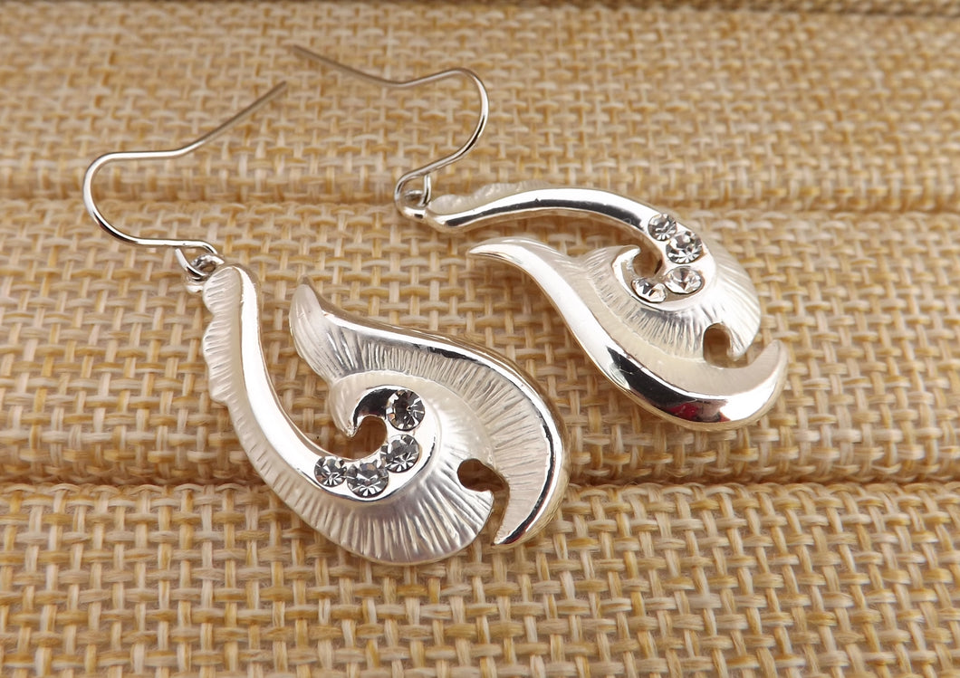 Bright Silver Fish Hook Hei Matau Earrings