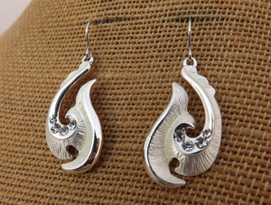 Bright Silver Fish Hook Hei Matau Earrings