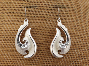 Bright Silver Fish Hook Hei Matau Earrings