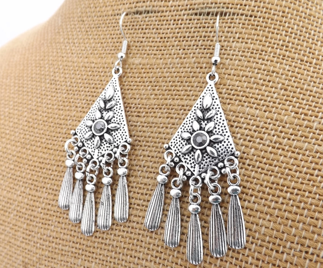 Bright Silver Tone Chandelier Drop Earrings