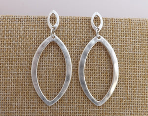 Bright Silver Tone Drop Earrings on Stud Setting