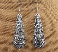 Load image into Gallery viewer, Bright Silver Tone Long Boho Drop Earrings
