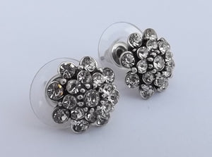 Bright Silver Tone Rhinestone Stud Earrings