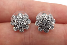Load image into Gallery viewer, Bright Silver Tone Rhinestone Stud Earrings
