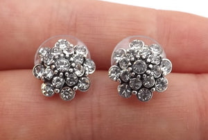 Bright Silver Tone Rhinestone Stud Earrings