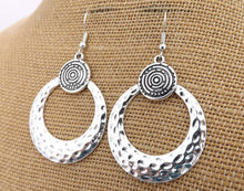 Load image into Gallery viewer, Bright Silver Tone Round Drop Earrings
