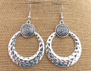 Bright Silver Tone Round Drop Earrings