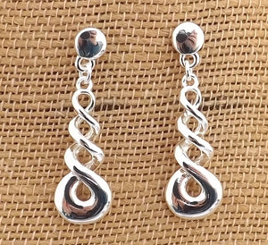 Bright Silver Tone Silver Twist Drop Earrings