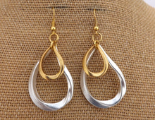 Load image into Gallery viewer, Bright Silver &amp; Gold Tone Drop Earrings
