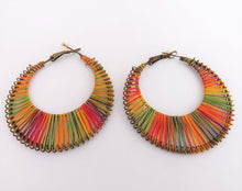 Load image into Gallery viewer, Brightly Coloured Stretched Fabric Hoop Earrings
