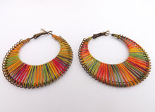 Load image into Gallery viewer, Brightly Coloured Stretched Fabric Hoop Earrings
