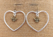 Load image into Gallery viewer, Bronze Tone Bee in Heart, Drop Earrings
