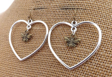 Load image into Gallery viewer, Bronze Tone Bee in Heart, Drop Earrings
