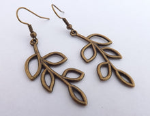 Load image into Gallery viewer, Bronze Tone Leaves on Branch Earrings
