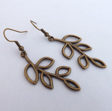 Load image into Gallery viewer, Bronze Tone Leaves on Branch Earrings
