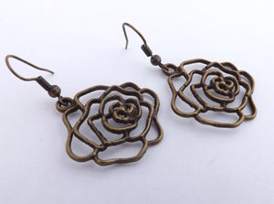 Rose Earrings (Silver or Bronze Tone)