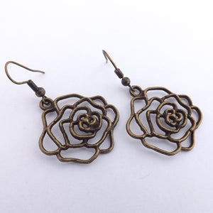 Rose Earrings (Silver or Bronze Tone)