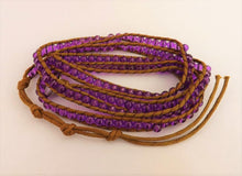 Load image into Gallery viewer, Brown Cord &amp; Purple Bead Long Strand Bracelet
