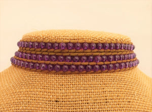 Brown Cord & Purple Bead Long Strand Bracelet