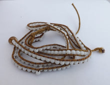 Load image into Gallery viewer, Brown Cord &amp; White Bead Long Strand Bracelet
